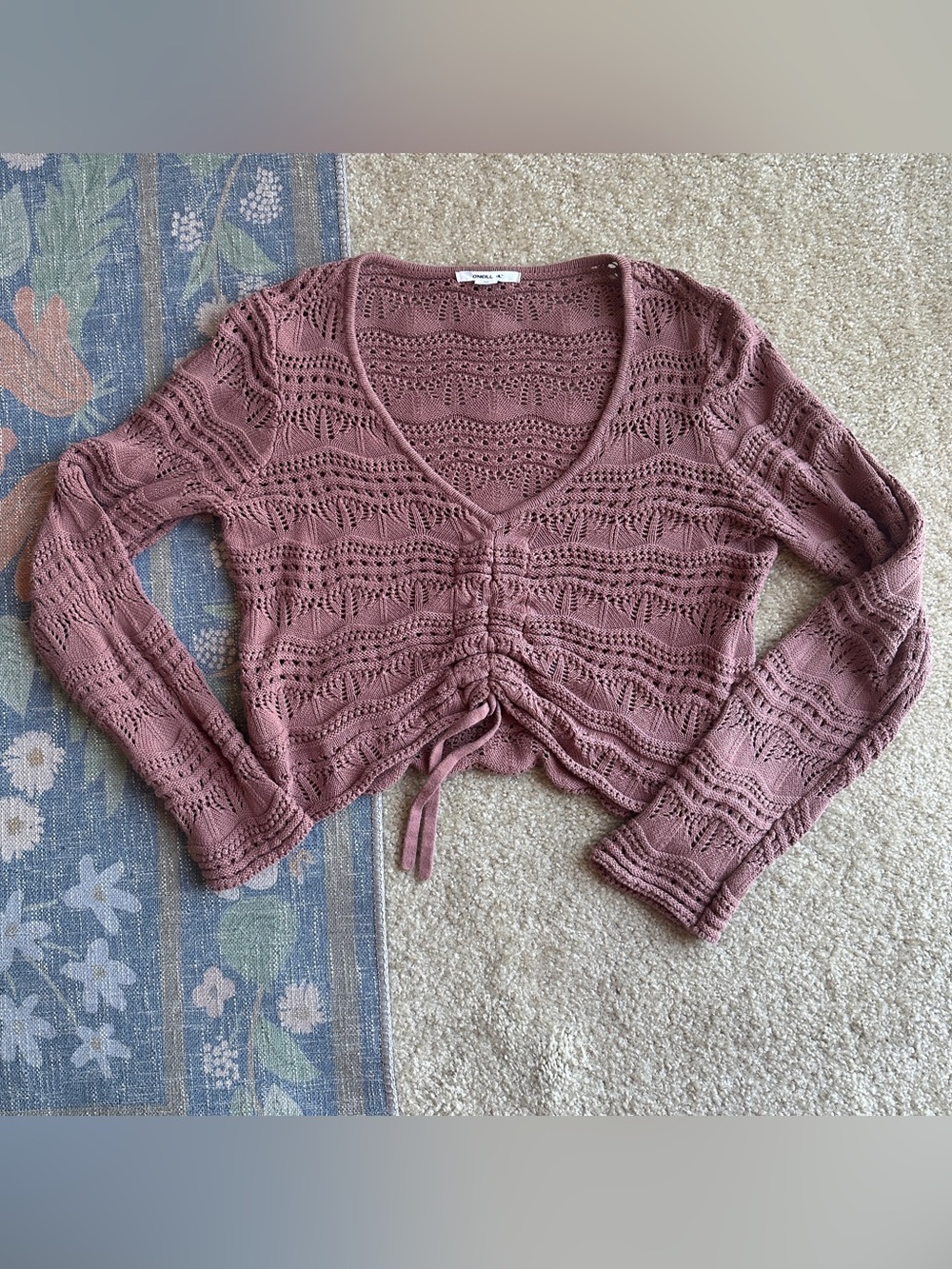 O'Neill Mauve Crochet Knit Drawstring Crop Top